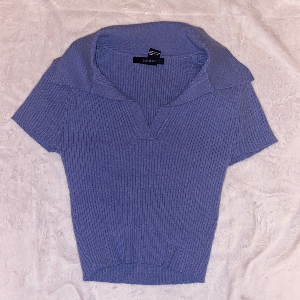 Blue collared crop top